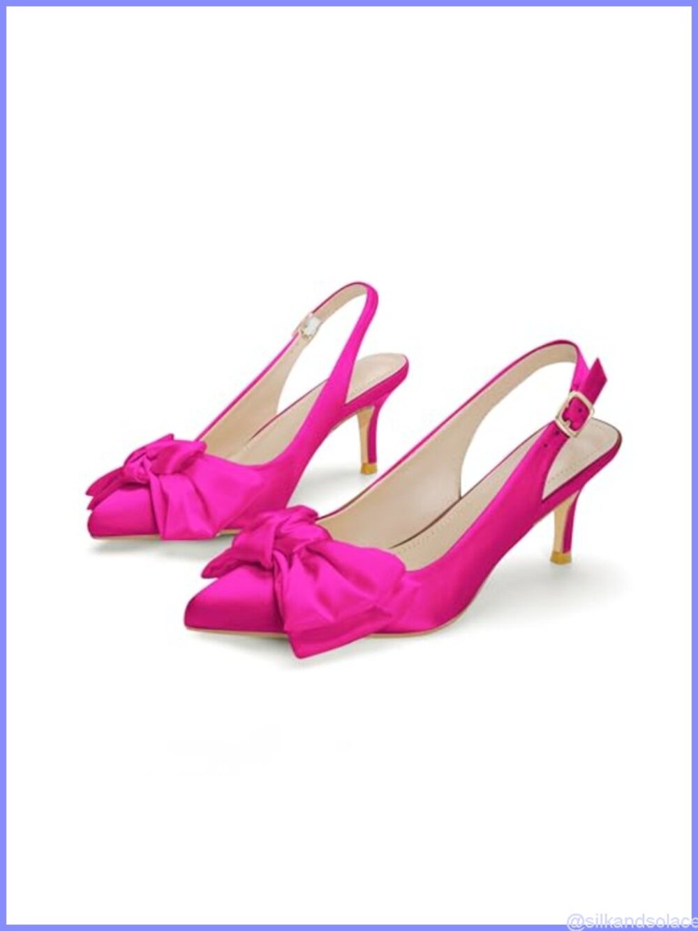 Kitten Heel Slingback Pumps Satin Bow 2 Inch Closed Pointed Toe Dress Shoes